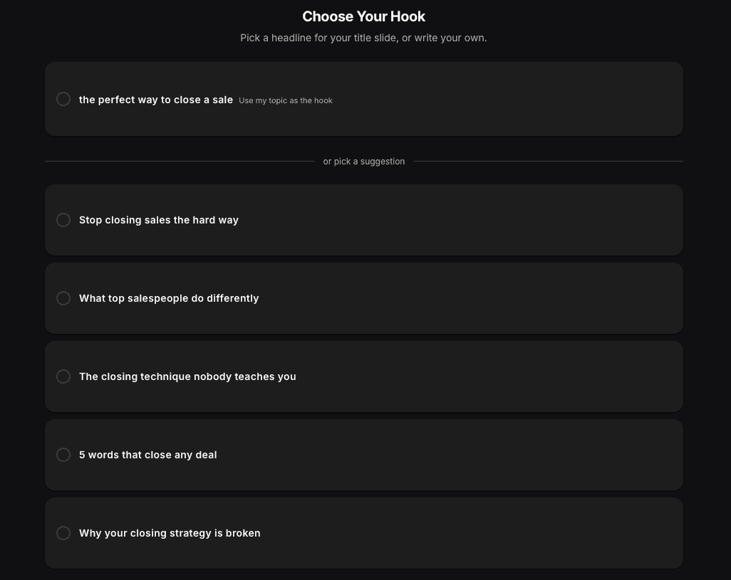 AI-generated hook suggestions